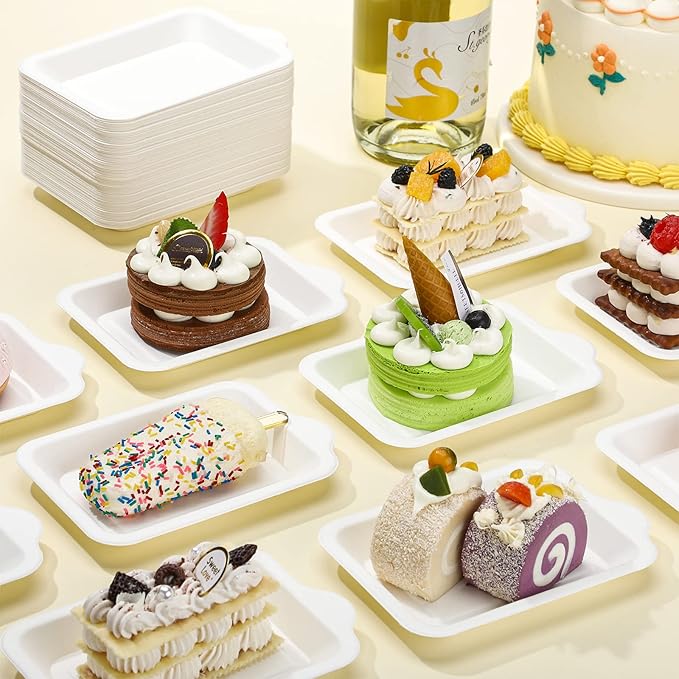 Remerry 300 Pcs Small 4 Inch Paper Plates Bulk Disposable Plates Paper White Square Dessert Cake Party Snack Sugarcane Bagasse Fiber Wedding Birthday Dinner Graduation Pet Feeding (4.13 x 5.51 Inch)