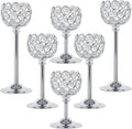 Crystal Metal Tealight Candlestick, Bling Bowl Candelabras, Tall Crystal Candle Holders Elegant Candle Centerpiece for Dining Table Wedding Home Mantel Decor (Silver, 2 Sets(6 Pcs))