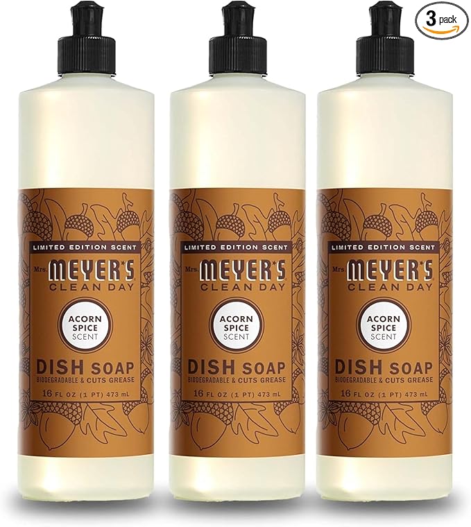 MRS. MEYER'S CLEAN DAY Liquid Dish Soap, Limited Edition Acorn Spice, 16 fl. oz - Pack of 3