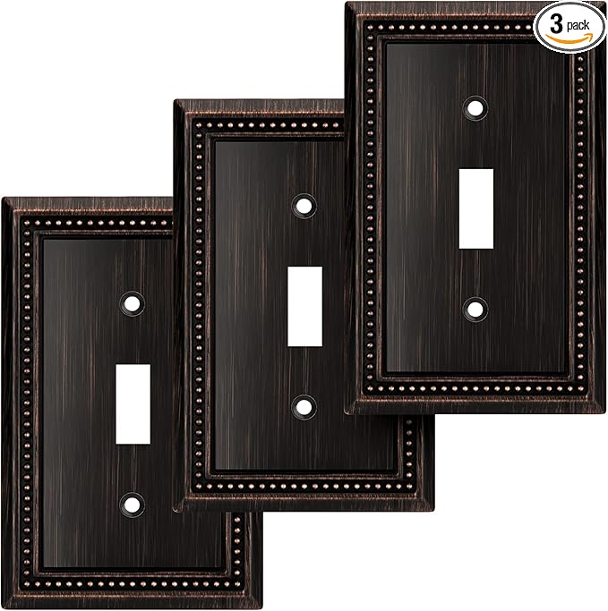 Henne Bery Sunken Pearls Heavy Duty Decorative Wall Plate Switch Plate Outlet Cover (Single Toggle, 3 Pack, Aged Bronze)