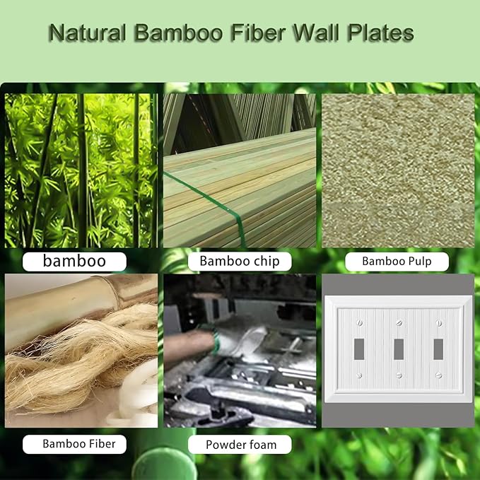 Beadboard Outlet Covers Wall Plates, Bamboo Fiber Light Switch Covers, Natural Material Electric Receptacle Decorative Switch Plate Outlet Cover (Pure White, 3 Gang Toggle 1 Pack)