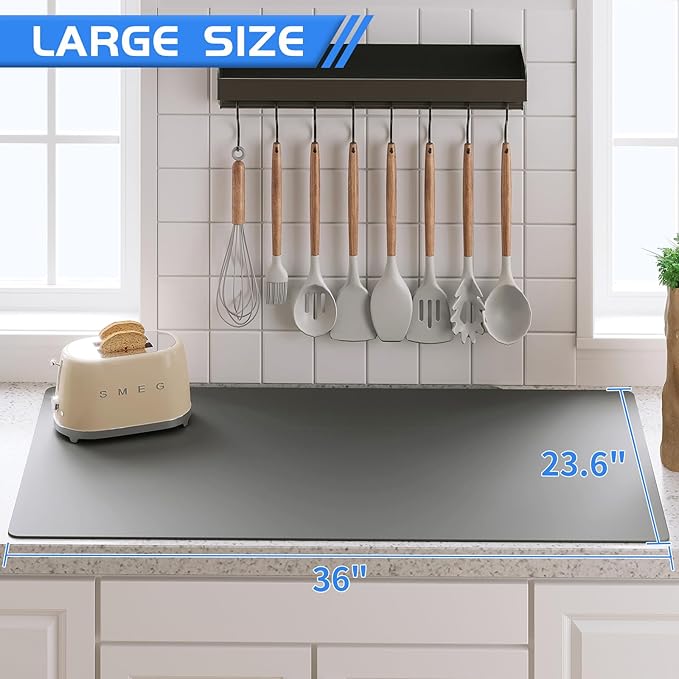 Warome Silicone Mats for Kitchen Counter, 36"X 23.6" Heat Resistant Mats for Countertop, Extra Large Silicone Countertop Protector Mat, Nonstick Counter Mat For Baking/Pastry/Crafts-Gray