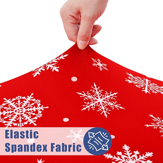 Round Spandex Christmas Tablecloth, Elastic Fitted Waterproof Tablecloths for 45"-56" Tables, Stretch Washable Picnic Table Cover for Christmas Dinner, Dot Snowflake