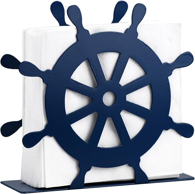 OIGUMR napkin holder farmhouse napkin holder 5.9 x 5.9 inch (Blue Rudder Shape, 1)