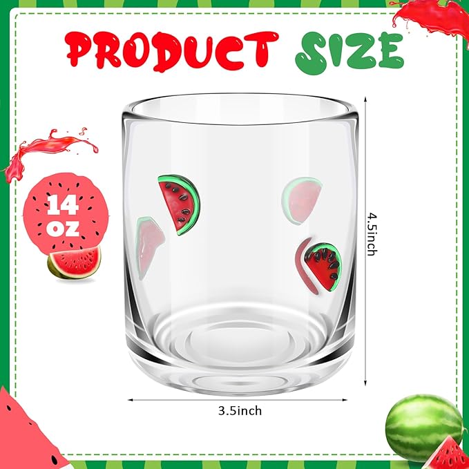 Icon Juice Glasses, 14oz Stemless Wine Drinking Juice Glass Cup for Valentine Party Supplies Gift(2 Pcs,Watermelon)