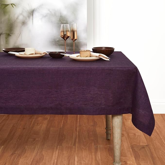 Solino Home Linen Grape Tablecloth 60 x 156 Inch - Athena, 100% Pure Linen Rectangle Tablecloth - Machine Washable Table Cloth for Valentines, Spring, Easter