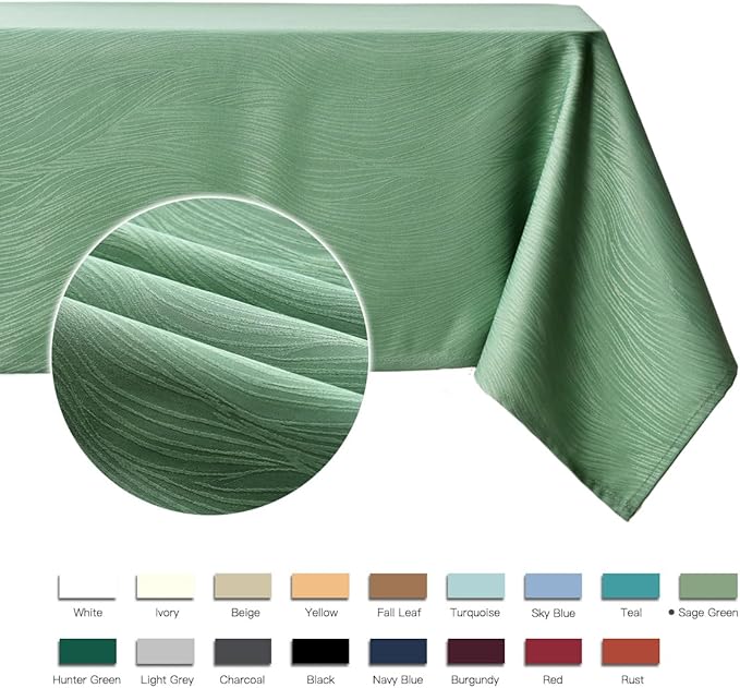 maxmill Jacquard Table Cloth Swirl Design Water Proof Wrinkle Free Heavy Weight Soft Tablecloth Decorative Fabric Table Cover for Outdoor and Indoor Use Rectangular 60 x 104 Inch Sage Green