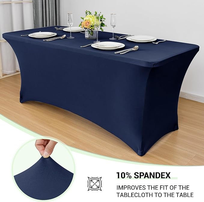 Obstal 6 Pack Stretch Spandex Table Covers for 6 Foot Tables - 6 FT Universal Rectangular Fitted Tablecloth Protector for Wedding, Banquet, Party (Navy, 72 Length x 30 Width x 30 Height Inches)