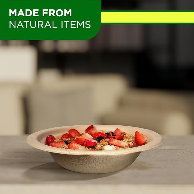 Compostable Bowls 12 OZ/350ml 150Pcs – Bamboo & Bagasse Disposable Bowls for Hot Soup-Temperature Resistant & Microwave Safe – Paper Bowls Disposable for Daily Meals