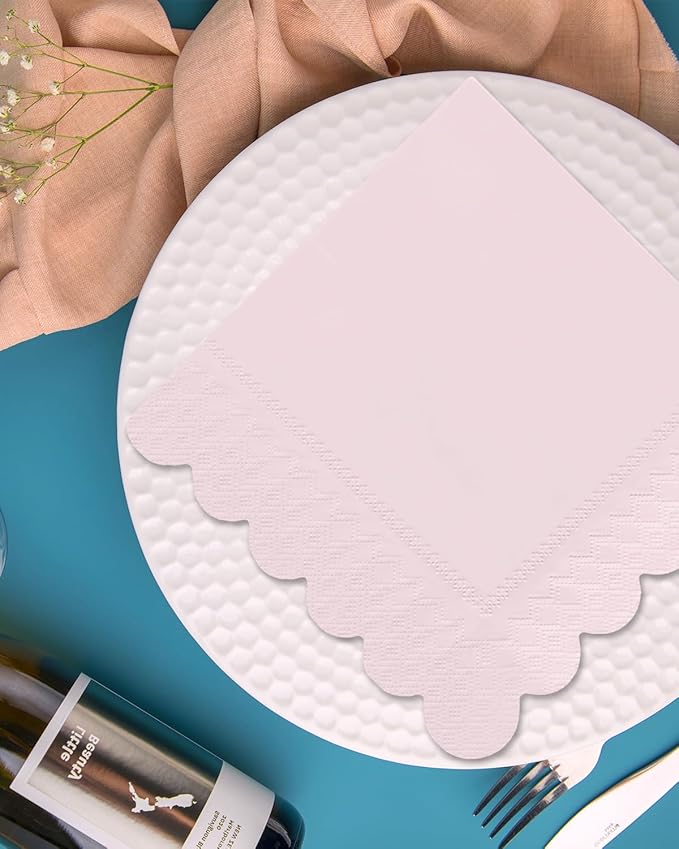 qiqee Grapefruit Pink Cocktail Dinner Napkins 5x5inch Disposable Beverage,Wedding, Birthday Party Dessert Wave Paper Napkins(120 Count)
