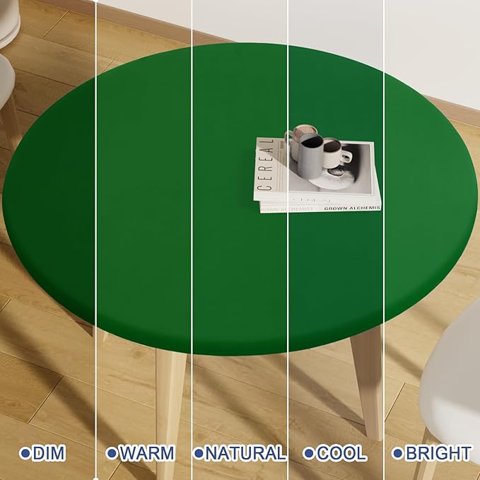 Round Spandex Tablecloth, Elastic Fitted Waterproof Tablecloths for 31"-35" Tables, Stretch Washable Picnic Table Cover for Camping, Dining, Indoor and Outdoor, Emerald Green