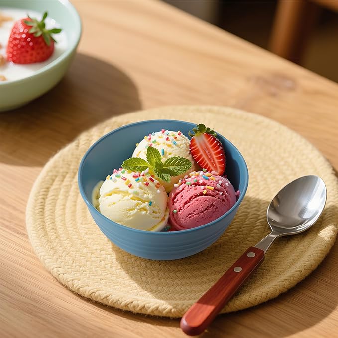 Wrova Small Wheat Straw Bowls Sets of 6,Dishwasher Safe and Microwave Safe Snack Bowls 10oz,Alternative Handy Plastic Bowls Reusable for Snack and Ice Cream. Blue