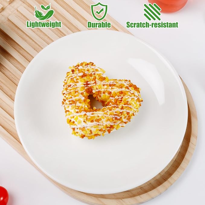 12 Pcs 8 Inch Ceramic Appetizer Plates, Round Dessert Plate Set, White Porcelain Serving Plate for Cake Snacks Bread, Microwave & Dishwasher Safe