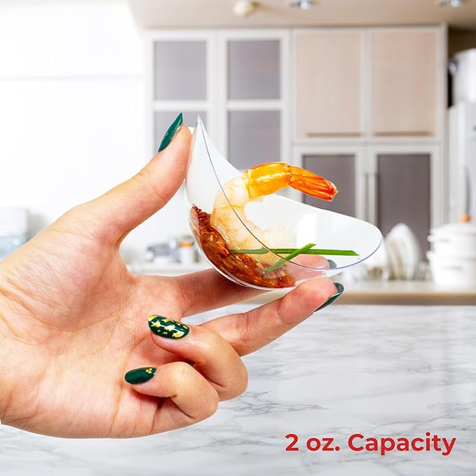 50ct Tiny 2oz Disposable Mini Petal Dessert Bowl|Recyclable Clear Plastic Dessert Cup for Ice Cream and Tastings|Extra Small Plastic Bowls|Ideal Tasting Cups for Weddings and Parties|CMJJ