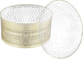 R-kay 100 Pack 7 Inch Clear Plastic Plates - Hammered Gold Rimmed Sturdy, Durable And Extra Heavy duty Gold Plastic Dessert, Appetizer Plates Disposable For All Occasions