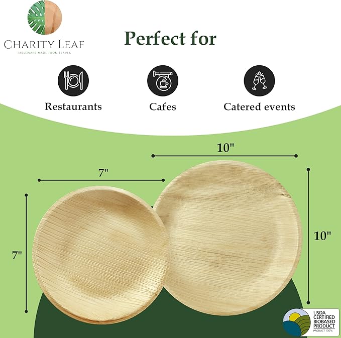 Palm Leaf Round Dinnerware Set Bulk | 10" (100 pack) & 7" (100 pack) Bamboo Like Plates | Natural & Disposable | Perfect for Events & Catering