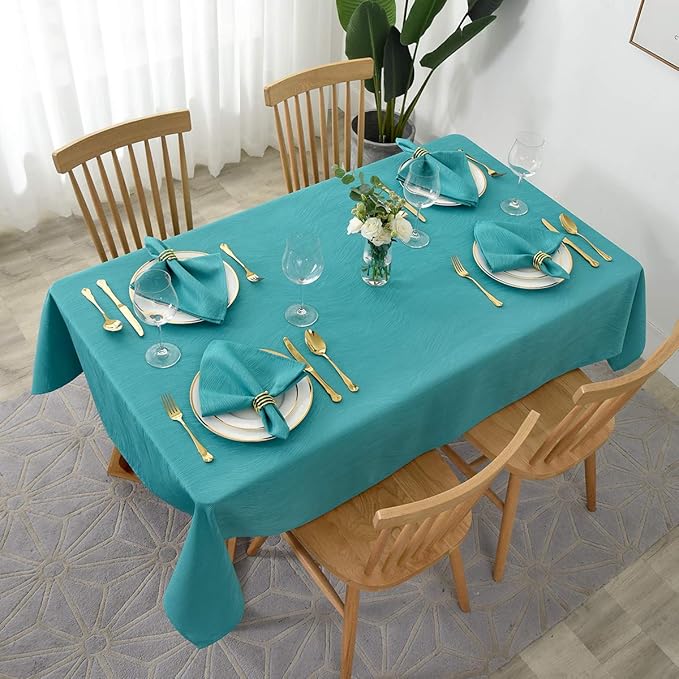 maxmill Jacquard Table Cloth Swirl Pattern Spillproof Wrinkle Resistant Water Proof Heavy Weight Soft Tablecloth for Kitchen Dinning Tabletop Outdoor Picnic Rectangle 52 x 70 Inch Teal