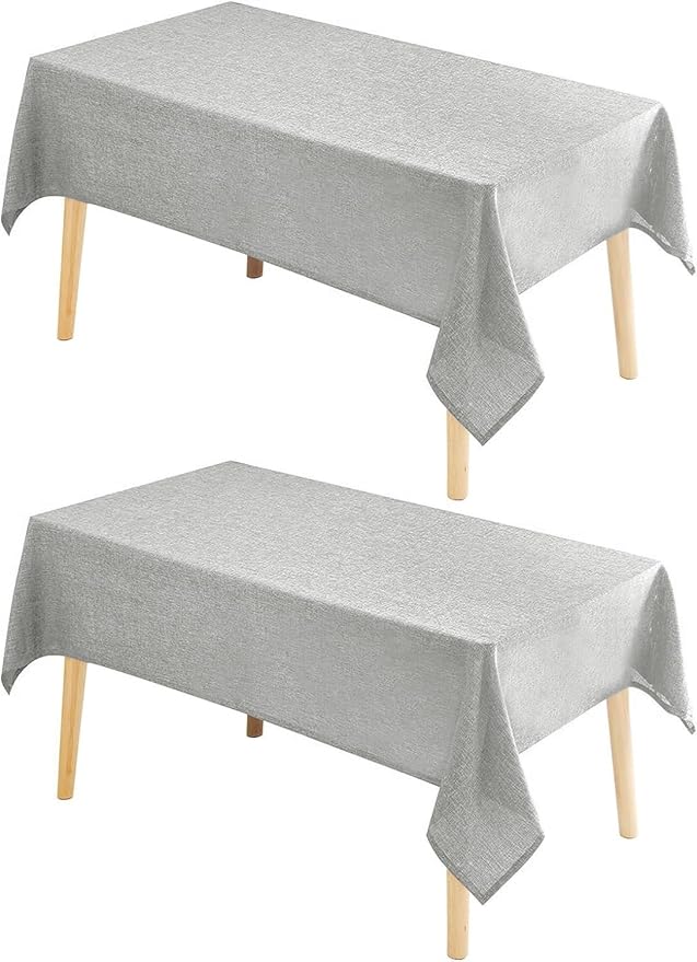 Hiasan 2 Pack Faux Linen Rectangle Tablecloth - Wrinkle and Stain Resistant Washable Table Cloth for Kitchen Dining Room Holiday Table Cover for Party Dinner, Light Grey, 54 x 120 Inch