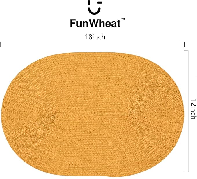 FunWheat Oval Braided Placemats Set of 6 Table Mats for Dining Tables Washable Heat Resistant Place Mats for Indoor Outdoor Use 12 x18 Inch(Oval Pumpkin, 6pcs)
