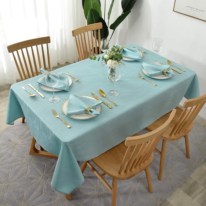 maxmill Jacquard Table Cloth Swirl Pattern Spillproof Wrinkle Resistant Water Proof Heavy Weight Soft Tablecloth for Kitchen Dinning Tabletop Outdoor Picnic Rectangle 52 x 70 Inch Turquoise