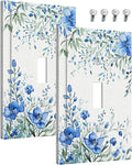 Decorative Light Switch Cover Blue Watercolor Flowers Retro Floral Leaves 1 Gang Wall Plate Cover Single Toggle Outlet Covers Switchplate Electrical Faceplate for Bathroom Bedroom Decor（2 Pack）