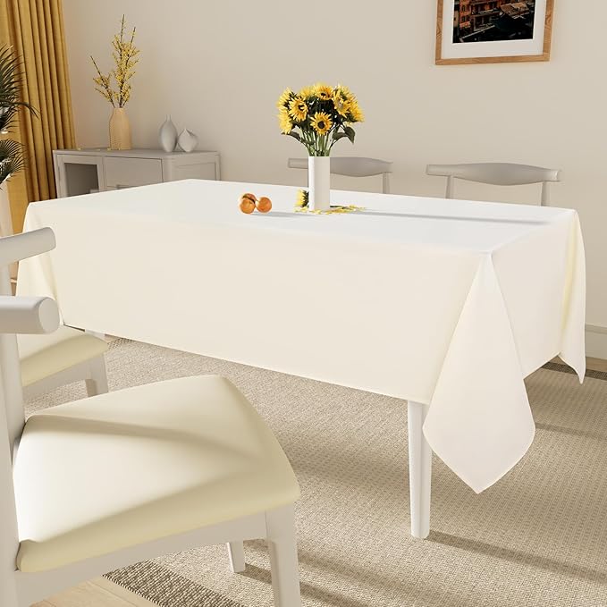 Smiry Rectangle Table Cloth, Waterproof Anti-Scratch Polyester Tablecloth, Decorative Washable Fabric Table Cover for Dining, Buffet, Parties and Outdoor, 52x70, Beige
