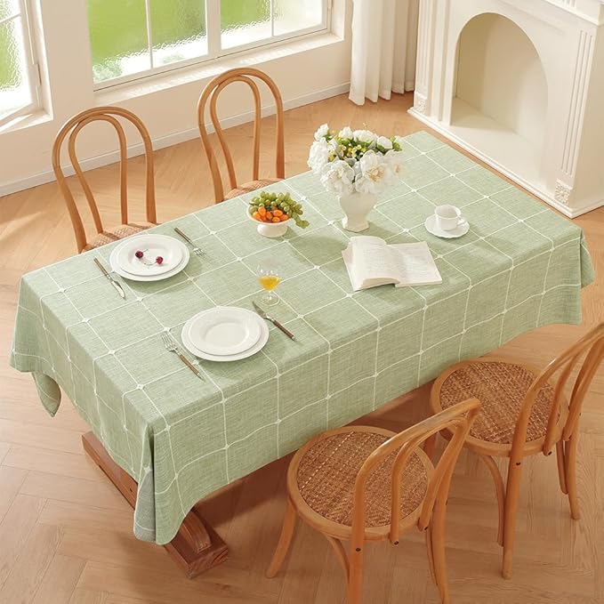 Zobesta Linen Green Table Cloth Square 60 x 60 Inch, Cotton Green Linen Square Tablecloth Plaid Heavy Weight Washable Farmhouse Soft Boho Tablecloth for Outdoor, Party, Holiday, Picnic, Dining
