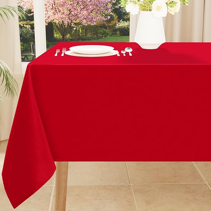 Smiry Rectangle Table Cloth, Waterproof Anti-Scratch Polyester Tablecloth, Decorative Washable Fabric Table Cover for Dining, Buffet, Parties and Outdoor, 60x140, Red