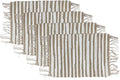 Perilla Home Placemat Set of 4 - Cotton Jute Blend Square Placemats - Farmhouse Rustic Woven Bohemian Machine Washable Table Mats with Tassels for Dining Table Decor (Brown & White)