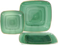 " OCCASIONS " 100 Plates Pack,(50 Guests) Premium Wedding Party Disposable Plastic Plates Set -50 x 10'' Dinner + 50 x 7'' Salad/Dessert (Belize Square in Green & Gold)