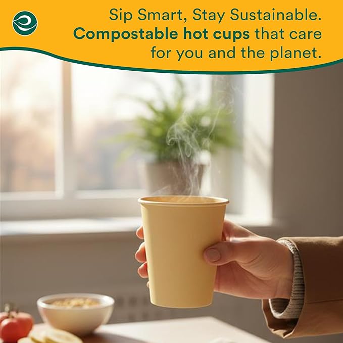 ECO SOUL 100 Pack 8 oz Disposable Coffee Cups Eco-Friendly, Biodegradable, Compostable, Leak-free & Sturdy To Go Hot Drink Travel Bagasse Cup for Tea, Chocolate, Party, Picnic & Cafe, Office & Home