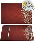 Burgundy Placemats Set of 6 Red Floral Swirls Ivy Image Ombre Details Wipeable Table Mats Flower Art Reusable Washable PVC Rectangle Place Mats for Kitchen Dining Home Decor 12x18 Inches