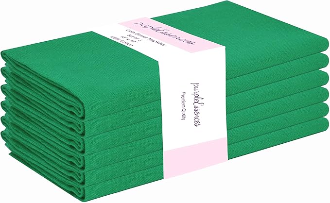 PurpleEssences Set of 6 Cloth Dinner Napkins 100% Cotton 18x18 Inch - Soft Durable Washable - Ideal for Farmhouse Party Christmas Holiday Winter - Perfect Everyday Use Table Linen - St Patricks Green