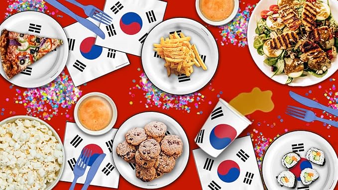 South Korean Flag Birthday Party Supplies Set Plates Napkins Cups Tableware Kit for 16