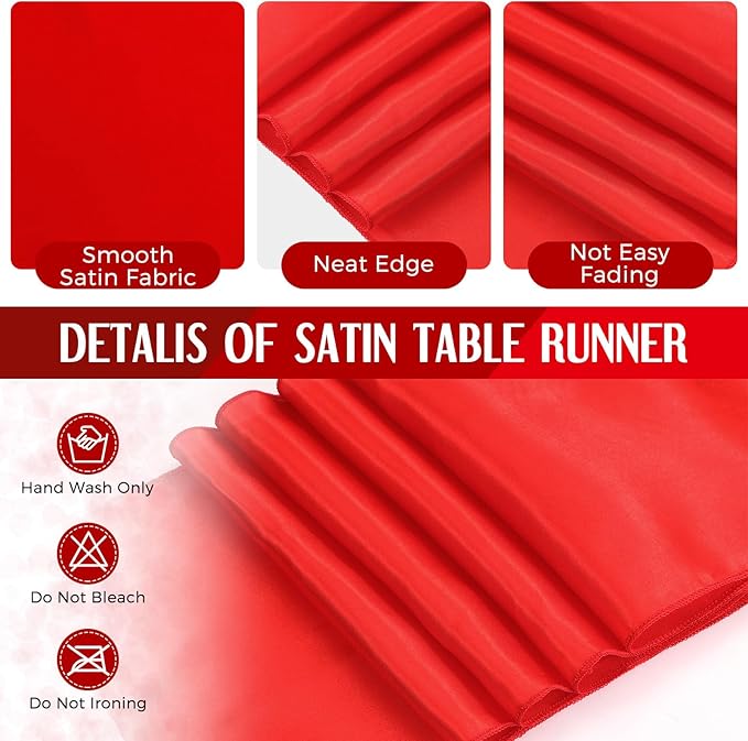 Breling 24 Pack White and Red Disposable Plastic Tablecloths and Satin Table Runner Set, 54 x 108 Inch Tablecloth, 12 x 108 Inch Table Runners for Wedding Graduation Birthday Baby Shower