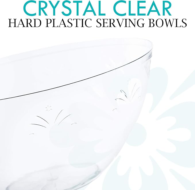 PLASTICPRO Disposable Round Serving Bowls, Party Snack or Salad Bowl, Medium Plastic Crystal Clear Pack of 8