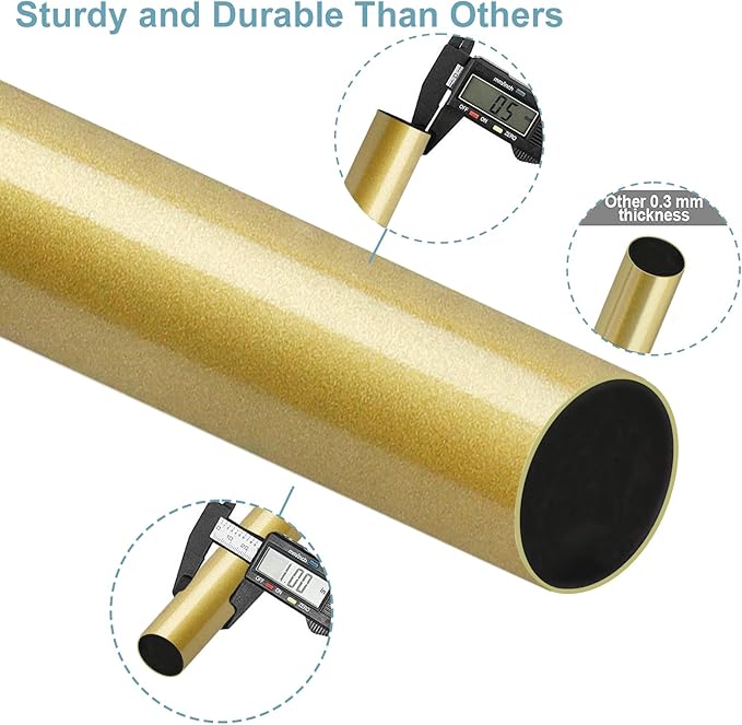 Curtain Rods for Windows 16 to 88 Inches Adjustable Length 1 Inch Diameter Window Curtain Rod with Aluminium Finials, Flash Gold