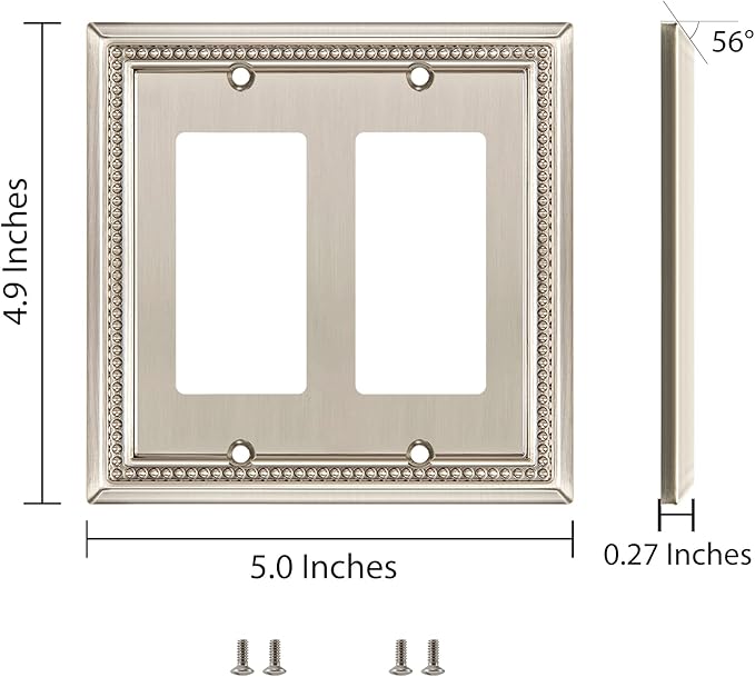 Henne Bery Sunken Pearls Heavy Duty Decorative Wall Plate Switch Plate Outlet Cover (Double Decorator, Satin Nickel)