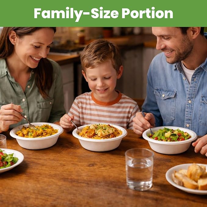 Disposable Paper Bowls 200 Pack 12 oz, Heavy-Duty Compostable, Eco-Friendly, Bagasse Bowl for Soup, Salad, Dessert & More