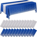 Breling 24 Packs Navy Blue and Silver Disposable Plastic Tablecloths and Satin Table Runner Set, 54 x 108 Inch Tablecloth, 12 x 108 Inch Table Runners for Wedding Graduation Birthday Baby Shower