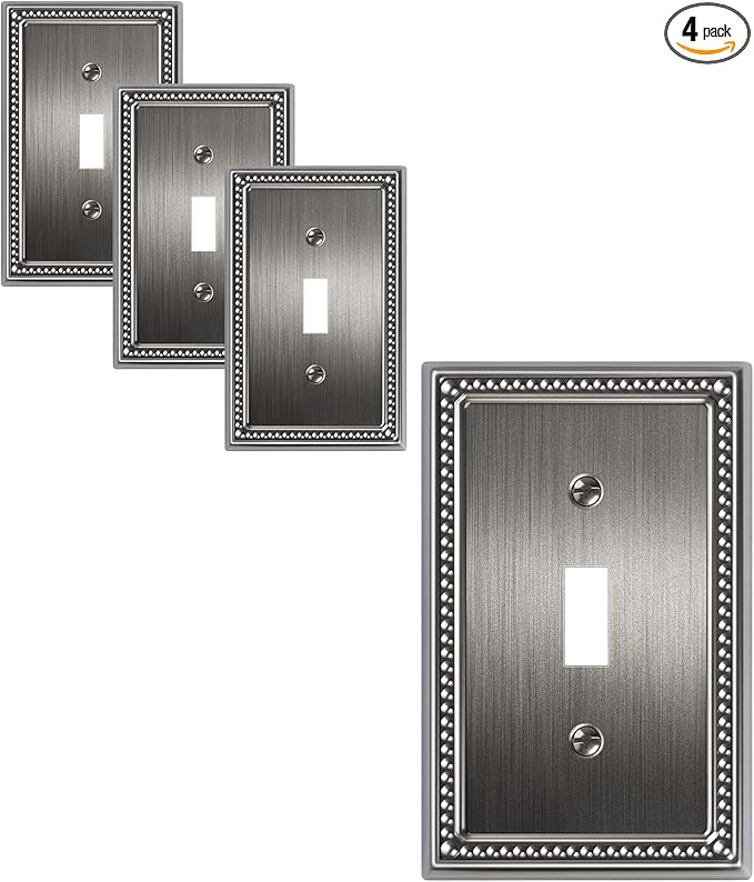 4-Pack Single Toggle Light Switch Cover Plate, Pearls Decorative Switch Plate Covers, Silver 1 Gang Metal Wall Plate, Corrosion Resistant