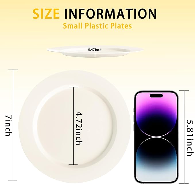 I00000 100 Pc Ivory Plastic Plates,7inch Cream Dessert Plates, Elegant Disposable Plate Perfect for Birthday, Wedding, Baby & Bridal Shower or Party (100 Guests)