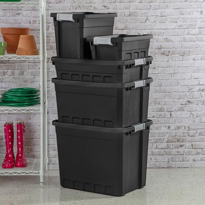 Sterilite 18-Pack Plastic Storage Bins with Lids, Stackable Containers, 19 Gallon, Black