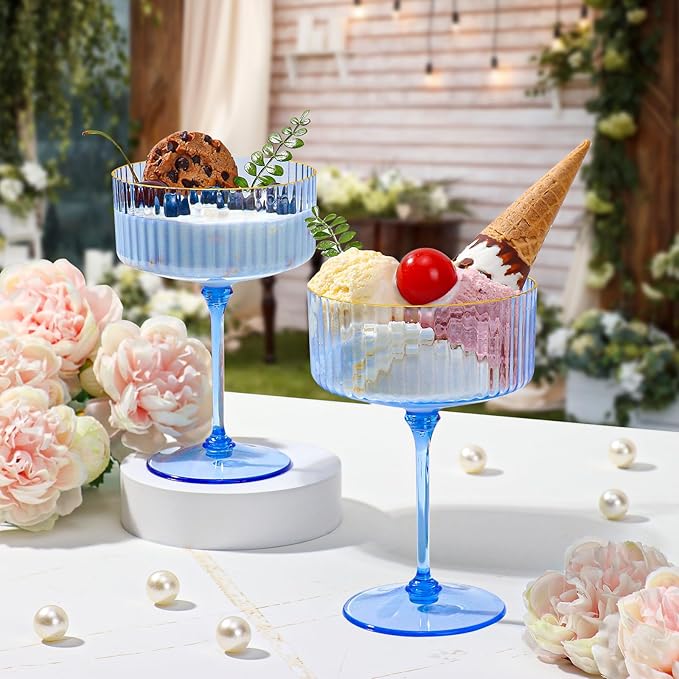 XUWAIDSGN 50 Pcs Champagne Martini Glasses 9 Oz with Gilded Removable Gold Rim Coupe Glasses Pink Martini Glasses Plastic Mimosa Vintage Coupe Glasses Set For Wedding Anniversary (50, Clear Blue)