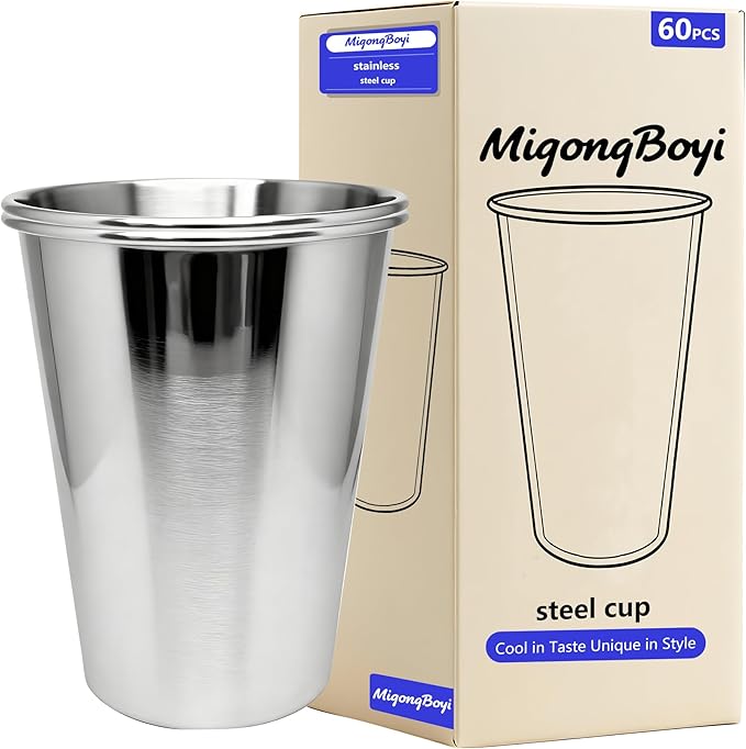 20PCS 20-OZ Tainless Steel Cups,Metal Cups, Stainless Steel Pint CupsStackable Unbreakable Drinking Glasses for Party, BBQ Camping, (60)
