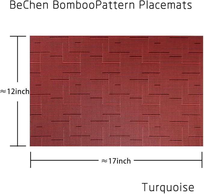 Plastic Placemats,Non Slip Washable Placemats for Dining Table Wipe Clean Table Mats Set of 6 (Burgundy Red)