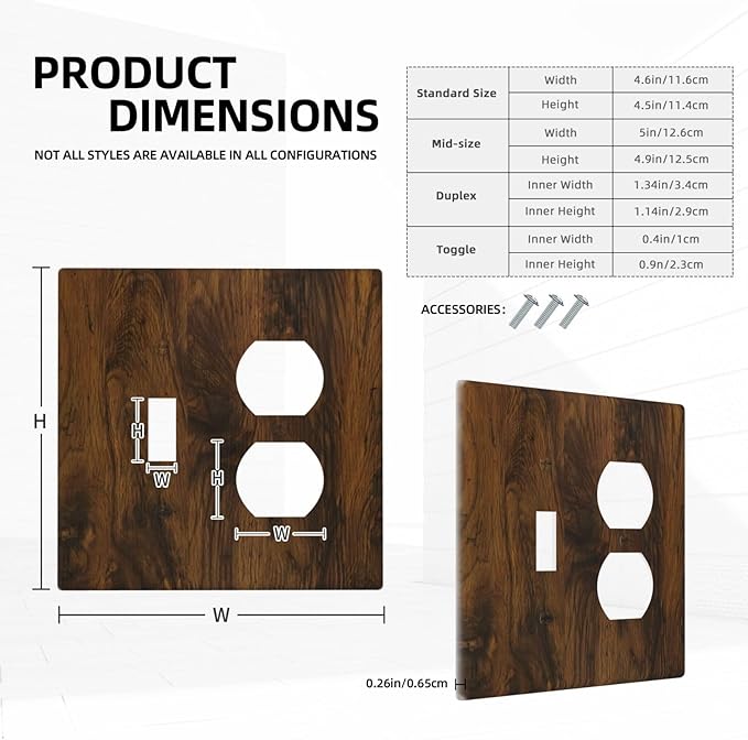Light Switch Cover Plate Brown Rustic Wood Grain Vintage Wooden Texture 2 Gang Decorative Switch Plates 1 Toggle Duplex Combo Outlet Covers GFCI Wall Plates for Cabin Bedroom Decor