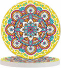 Flower Mandala Round Coaster for Home Coffee Table Chinese Oriental Mystic Yellow Background Asin Ornament Farmhouse Drink Coasters 100% Diatomite 4''X 4''X 0.35'' Printed Pattern