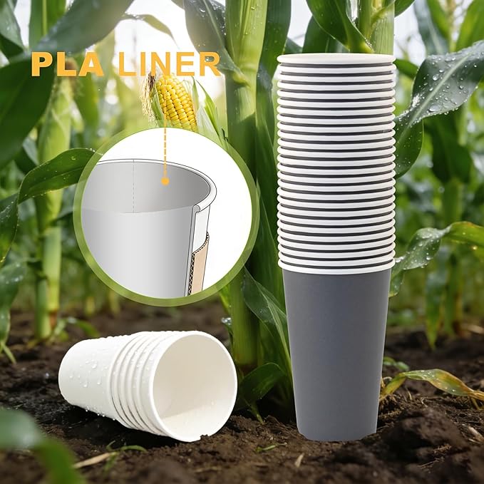100 Pack 16 oz Disposable Coffee Cups with Lids and Sleeves, To Go Coffee Cups with Lids, Leak-Proof Hot Coffee Cups, PLA Gray Paper Coffee Cups for Hot Beverage