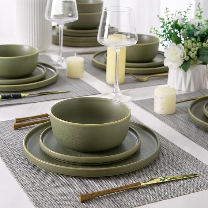AmorArc Stoneware Dinnerware Sets for 6,Reactive Ceramic Plates and Bowls Set,Highly Chip and Crack Resistant | Dishwasher & Microwave Safe | Round Dishes Set Service for 6 (18pc)